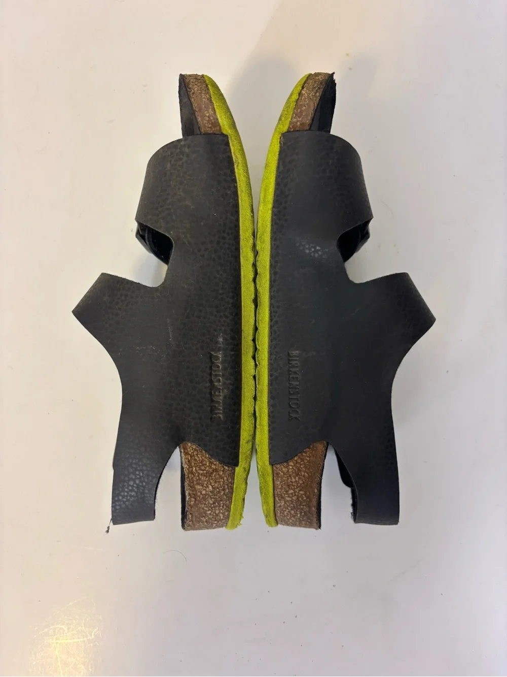 Birkenstock Kids Black Triple Buckle Sandals with Neon Green Sole Kids 13-13.5